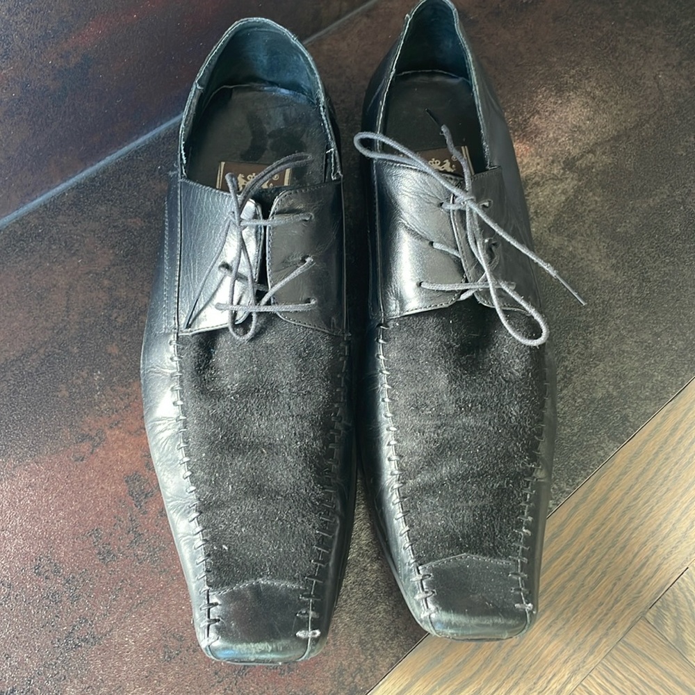 SPERONI Hand Made Men Black Leather and Suede Oxford Shoes Size Europe 42 US 9.5